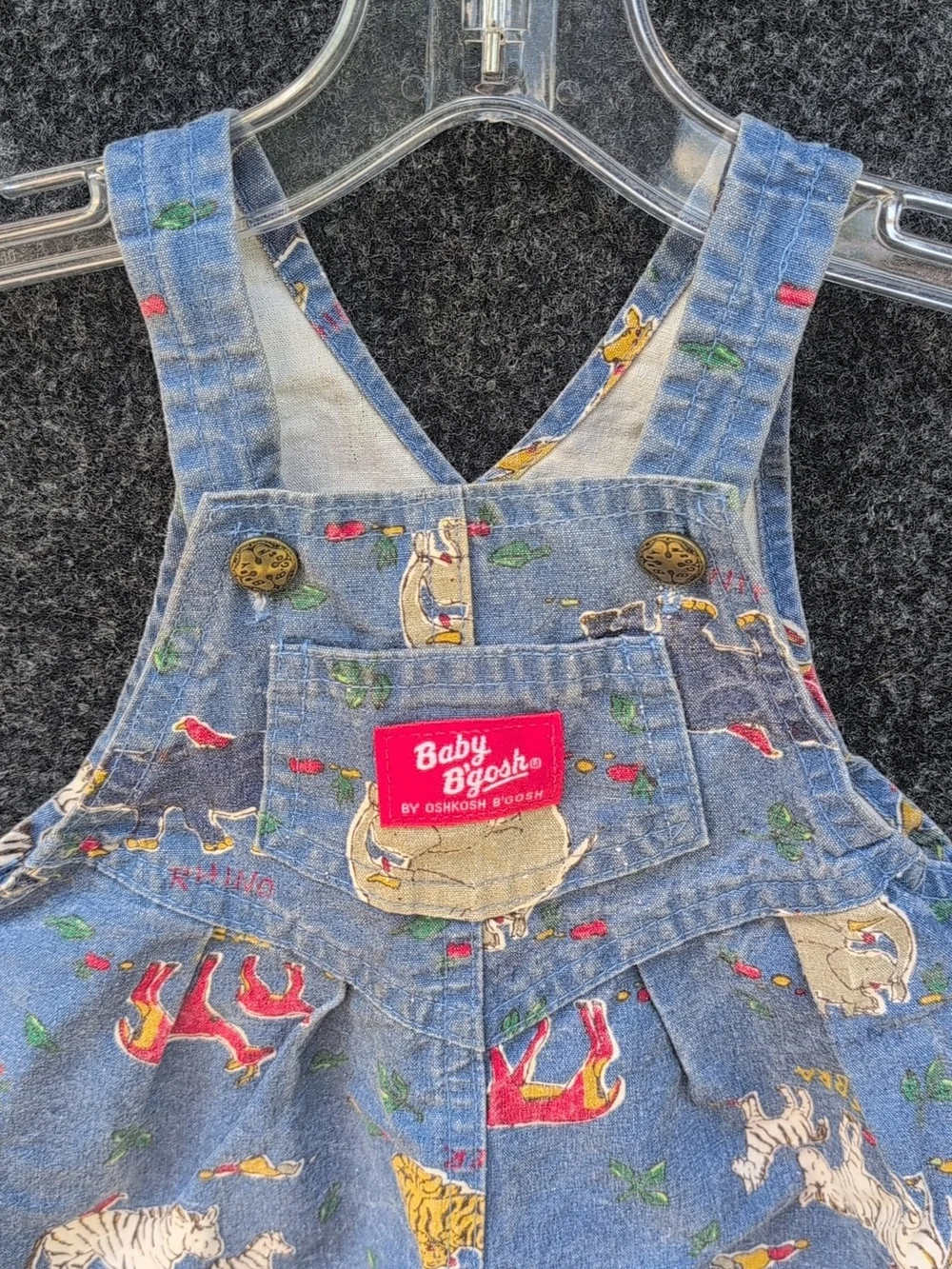 Vtg Osh Kosh BGosh Vestbak Overalls Baby Size 12M Safari Animals Cotton USA
